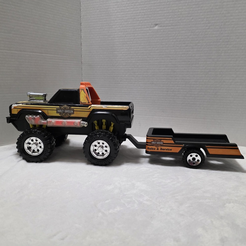Vintage 1991 BUDDY L  - Harley Davidson Strobe 4x4 Truck & Trailer FLAWS‎ READ